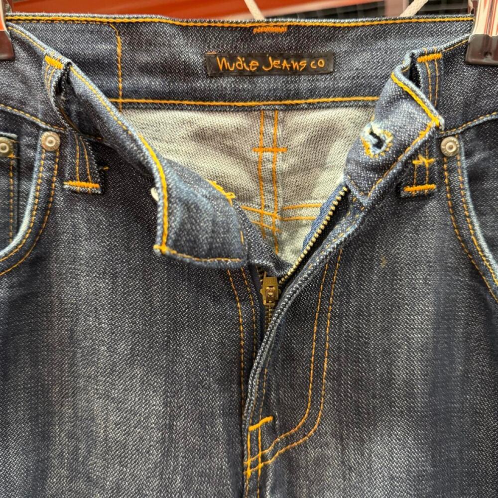Nudie Jeans Slim Jim Dry Indigo Jeans 33x34 Orange Stitch Raw Denim